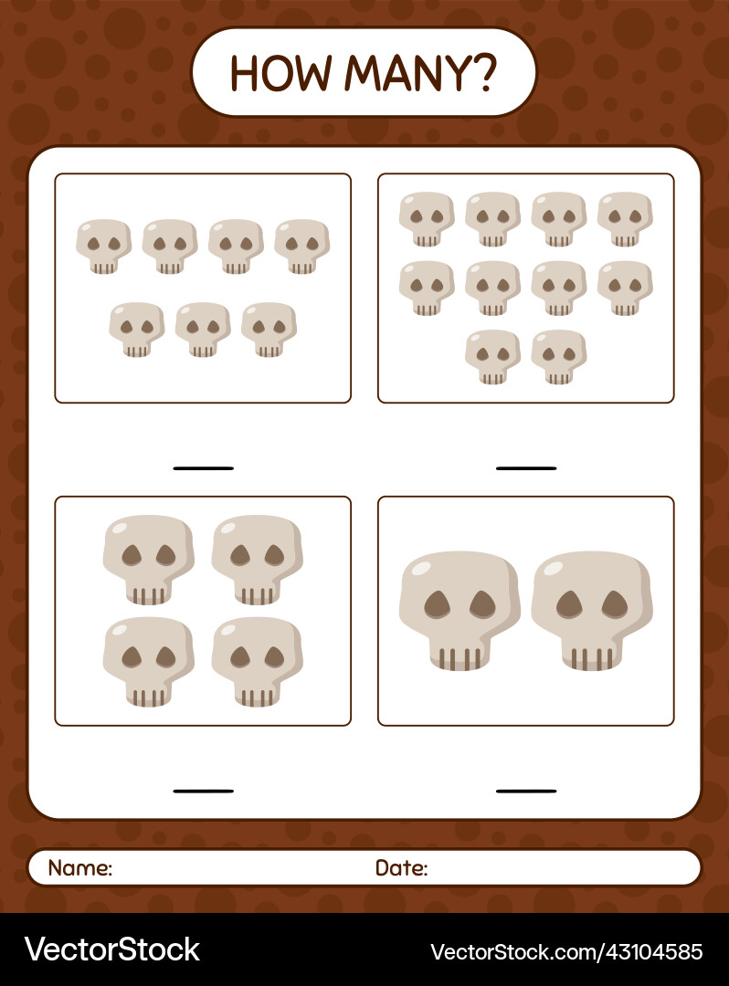 How many counting game with skull worksheet How many counting game with skull worksheet Vector Image
