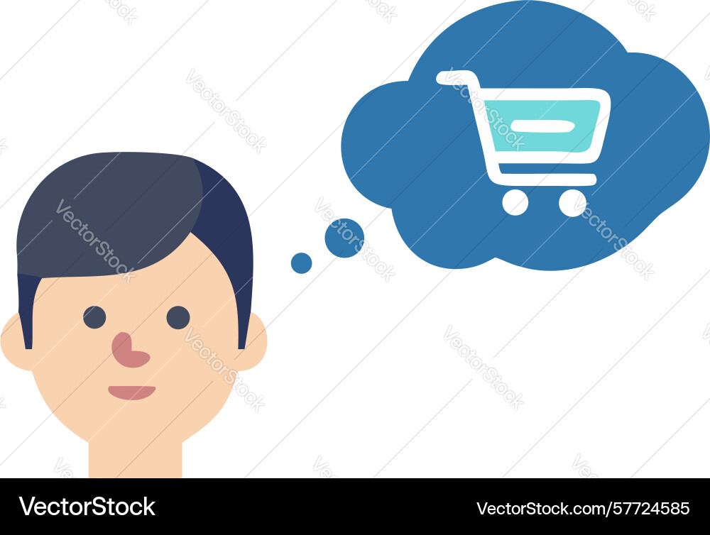 Man with thought bubble and shopping cart vector image
