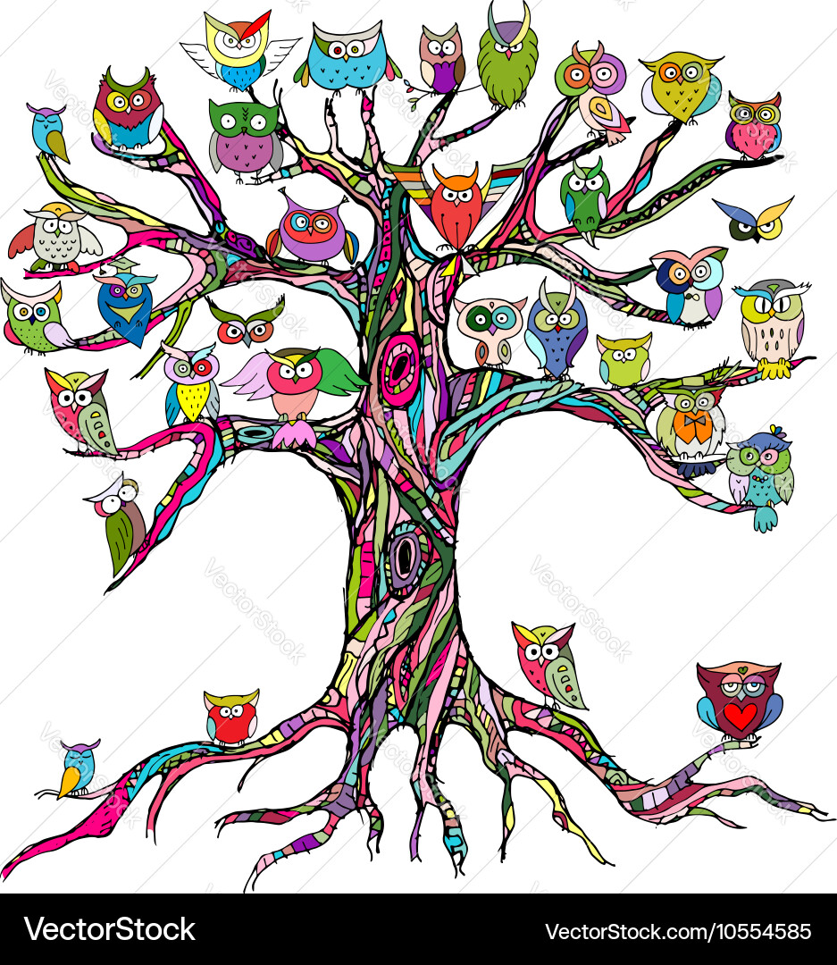 Old tree with owls for your design vector image