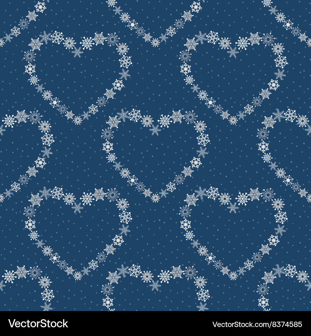 Snowflake Heart Seamless Pattern vector image