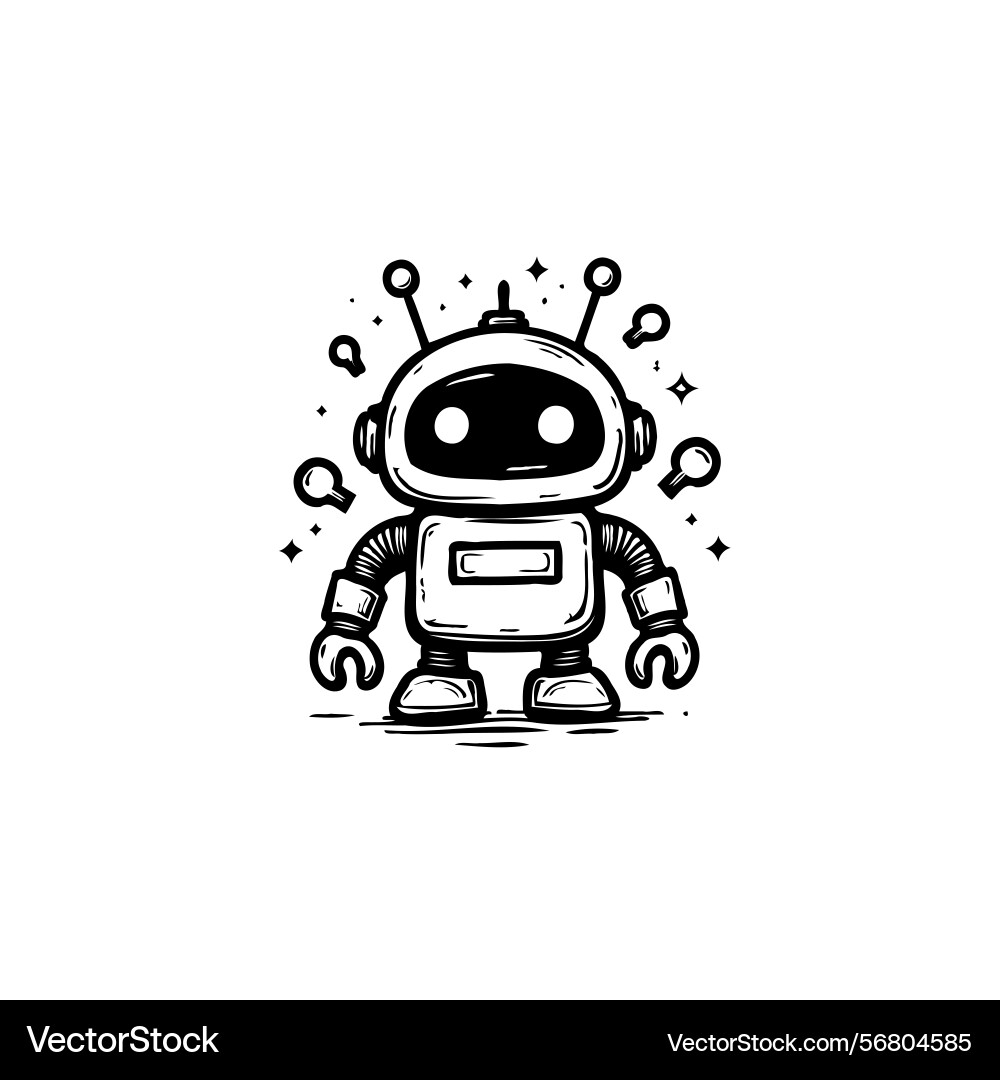 Whimsical robot with glowing orbs conveys a sense vector image