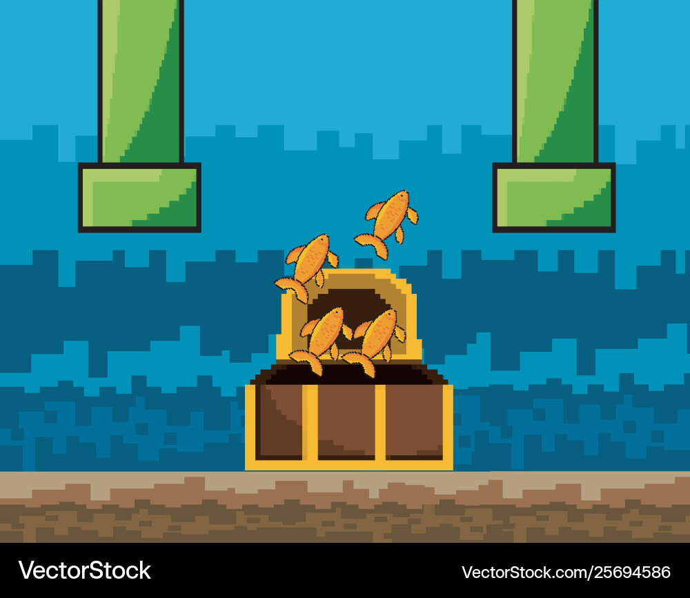 Arcade game world and pixel scene design Vector Image
