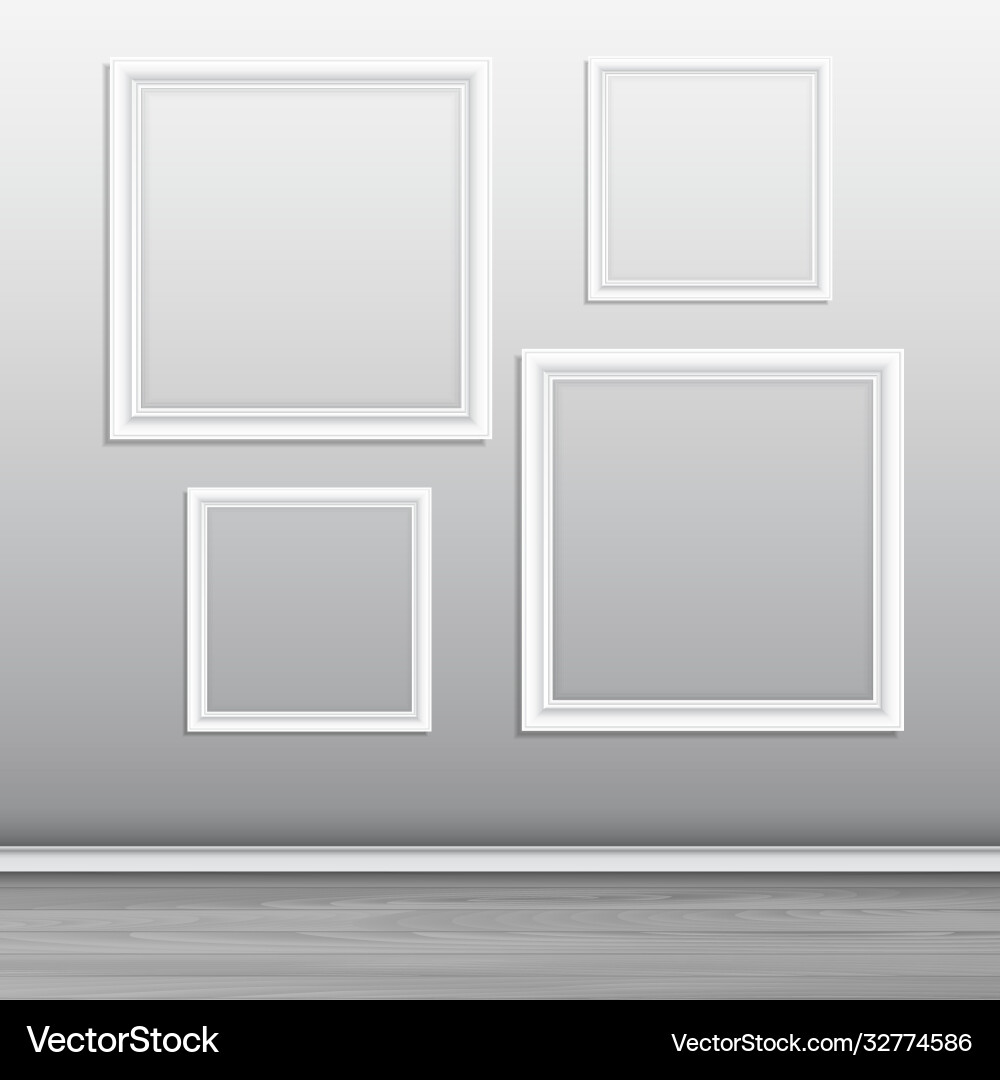 Blank picture frames hanging on a wall Vector Image