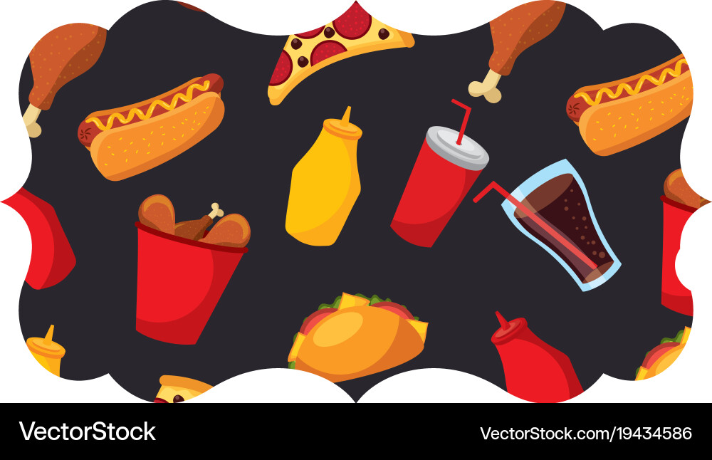 Frame with fast food pattern background Vector Image
