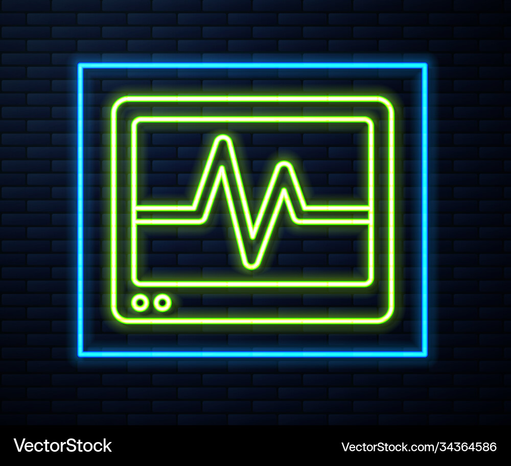 Glowing neon line computer monitor with cardiogram Vector Image