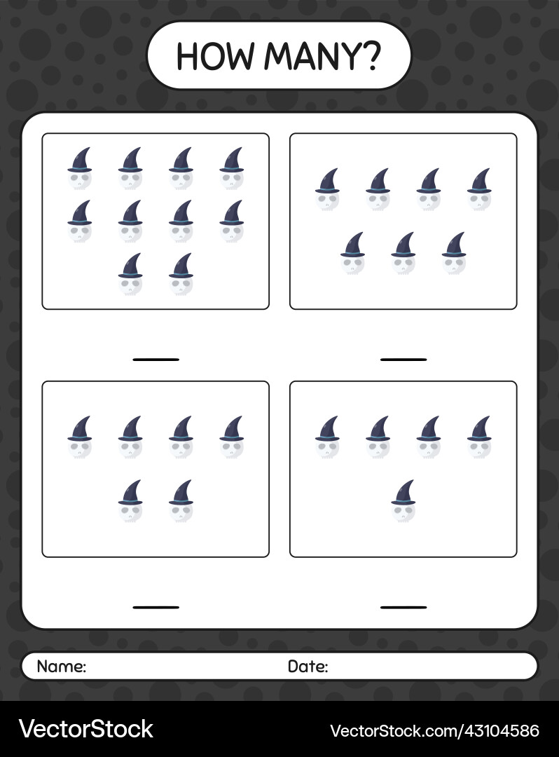 How many counting game with skull worksheet How many counting game with skull worksheet Vector Image