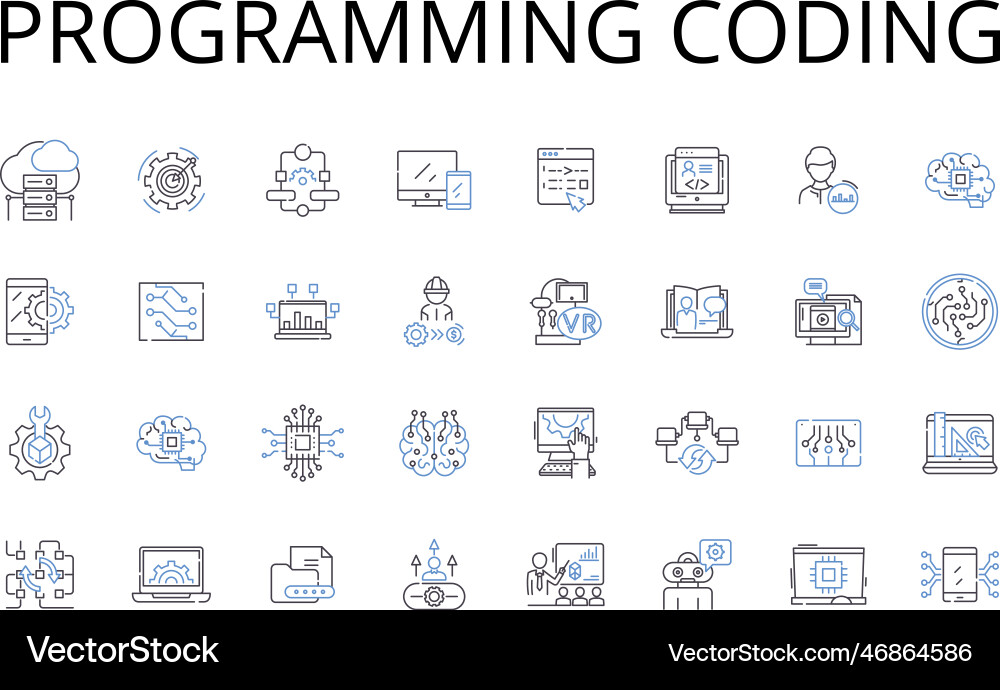 Programming coding line icons collection writing Programming coding line icons collection writing Vector Image