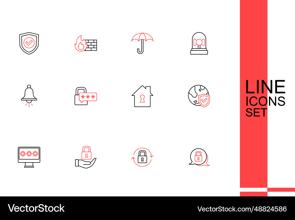 Set line lock monitor with password shield world Set line lock monitor with password shield world vector image