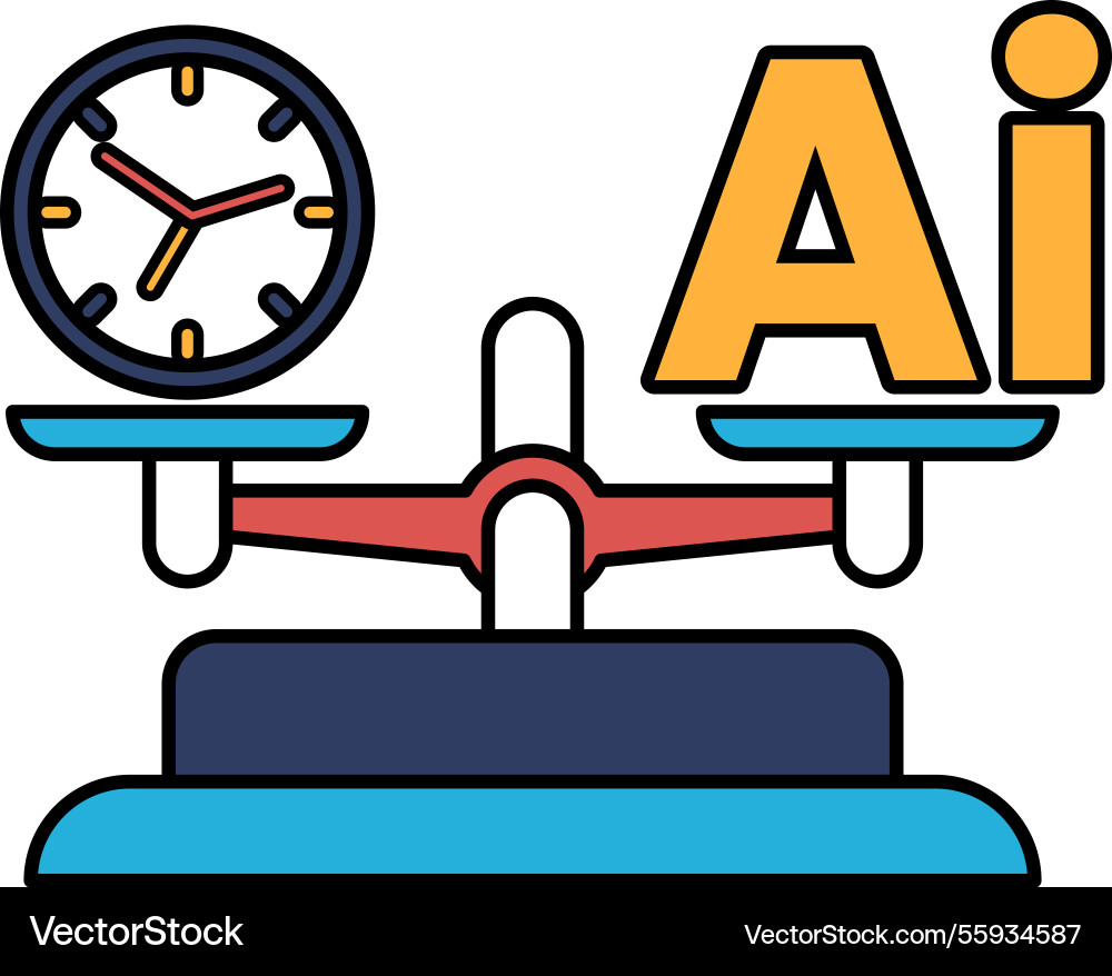 A clock is on one side of scale and the word ai A clock is on one side of scale and the word ai vector image