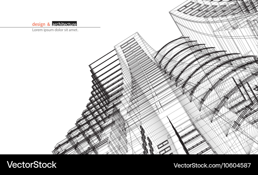 Abstract Building Wireframe 3D Render vector image