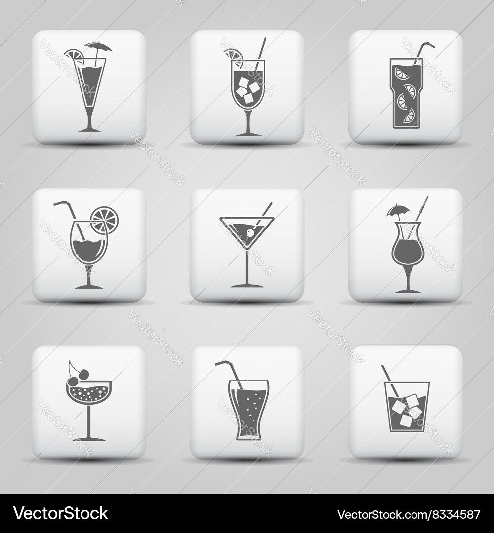 Cocktail icons on web buttons vector image