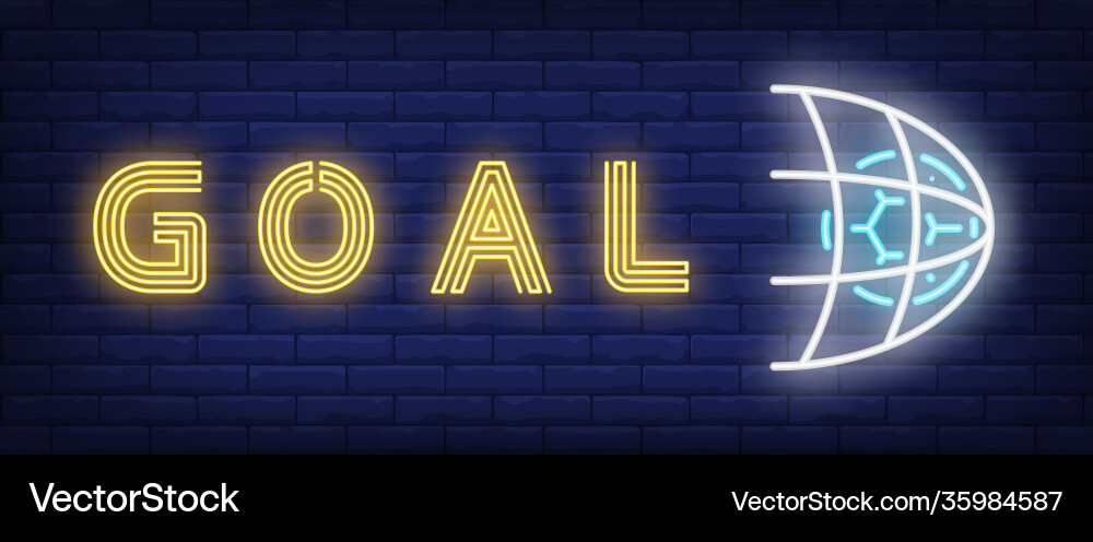 Goal neon text with soccer ball in net Vector Image