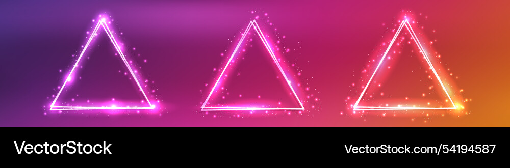 Neon double triangular frame with shining effects vector image