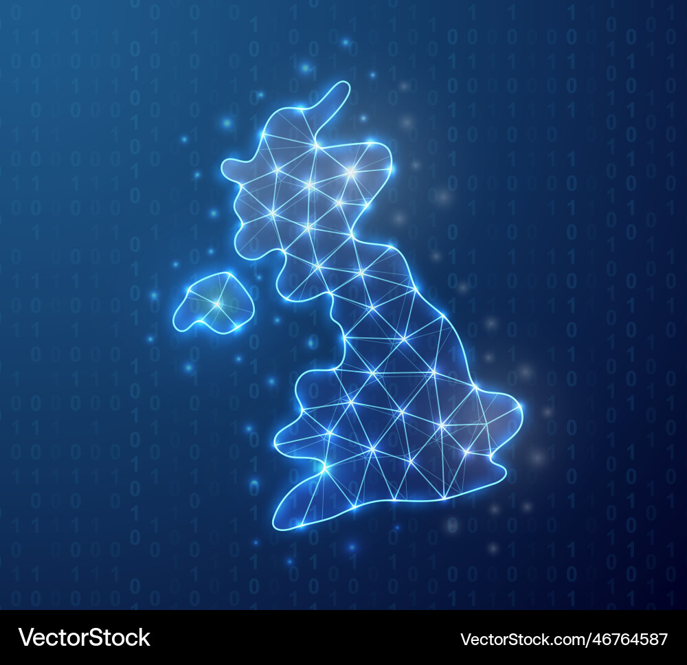 United kingdom polygonal symbol with binary code Vector Image