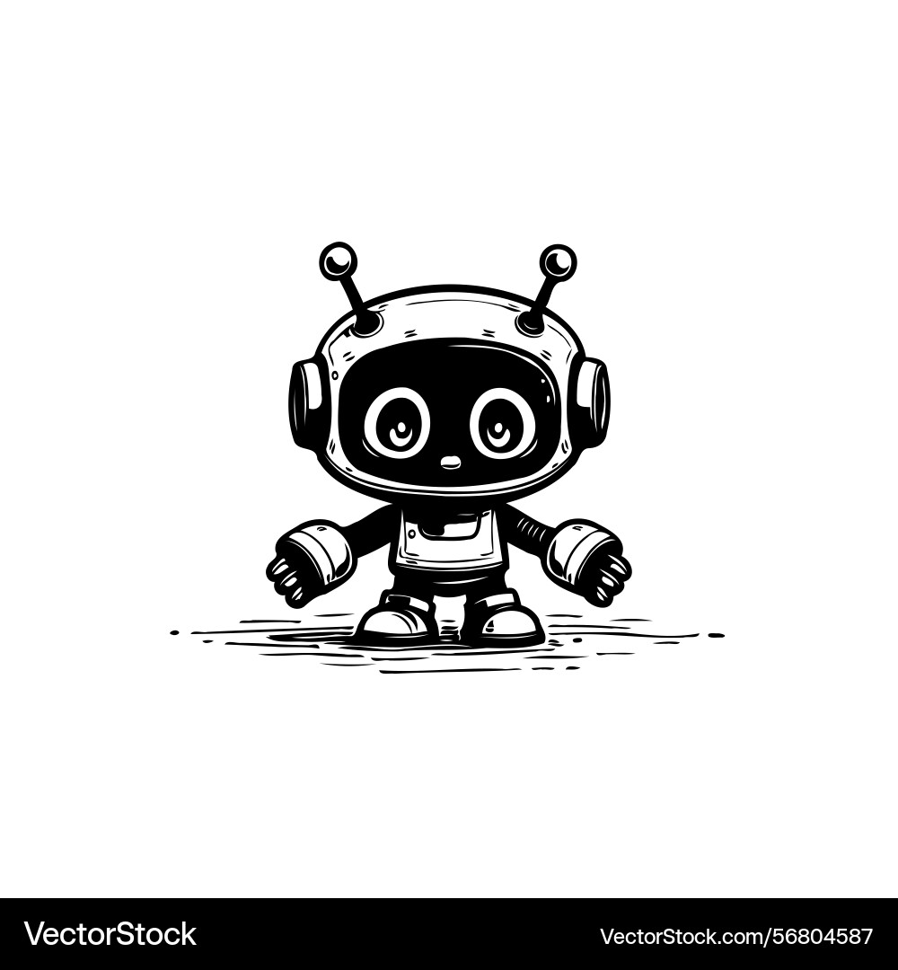 Whimsical monochrome depiction of a playful robot Vector Image