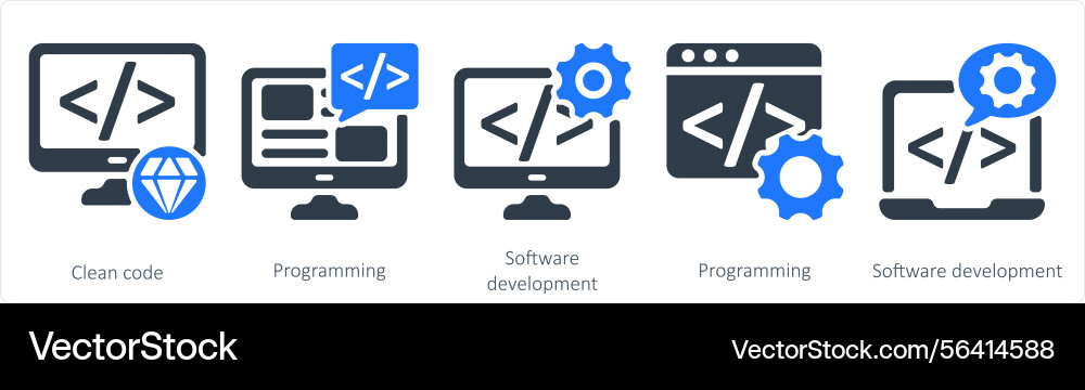 A set of 5 seo icons asclean code programming vector image