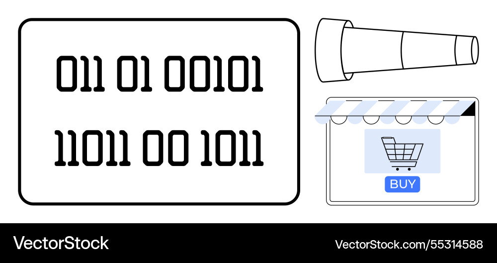 Binary code telescope and e-commerce website Vector Image