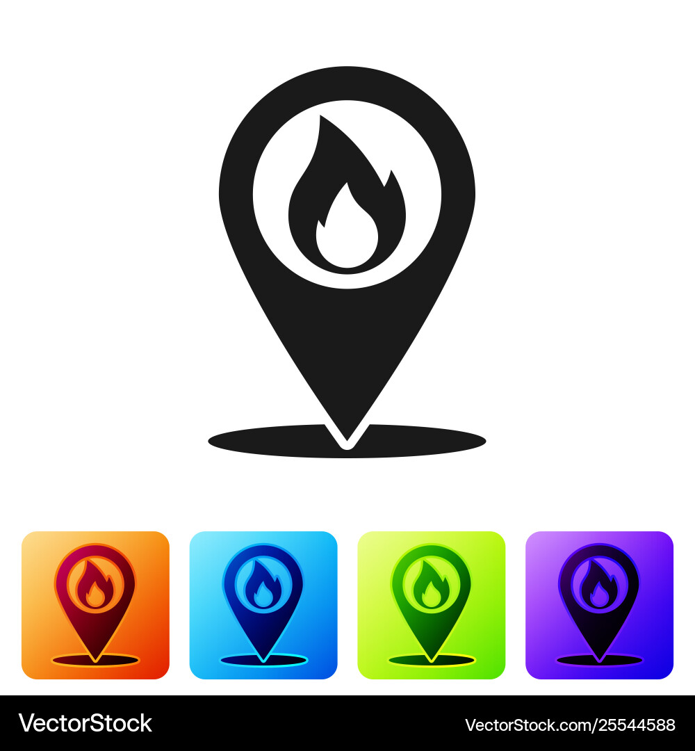 Black map pointer with fire flame icon isolated Black map pointer with fire flame icon isolated vector image