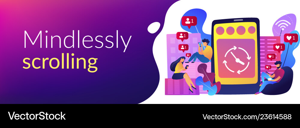 Mindlessly scrolling concept banner header Mindlessly scrolling concept banner header vector image