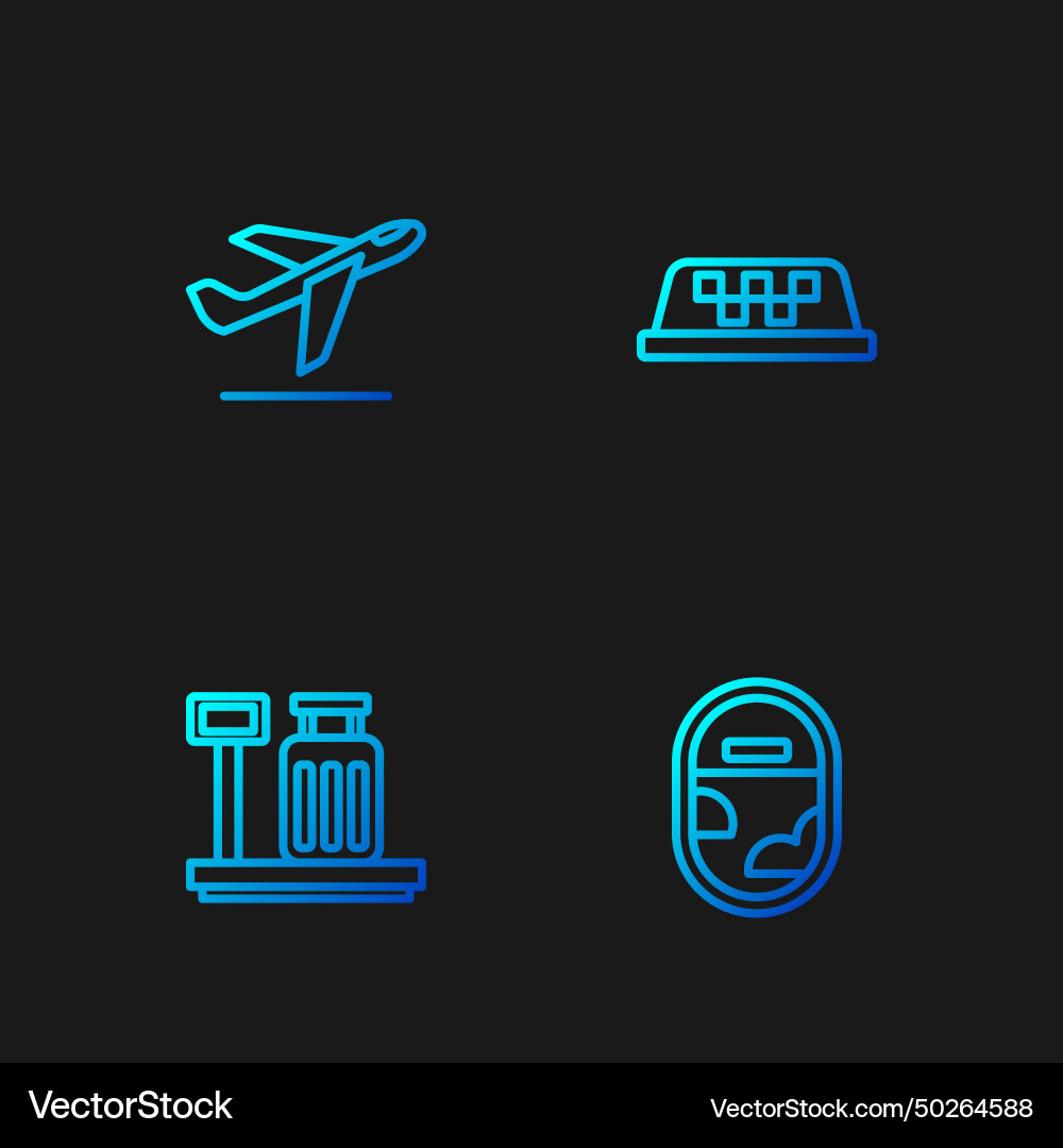 Set line airplane window scale with suitcase Vector Image