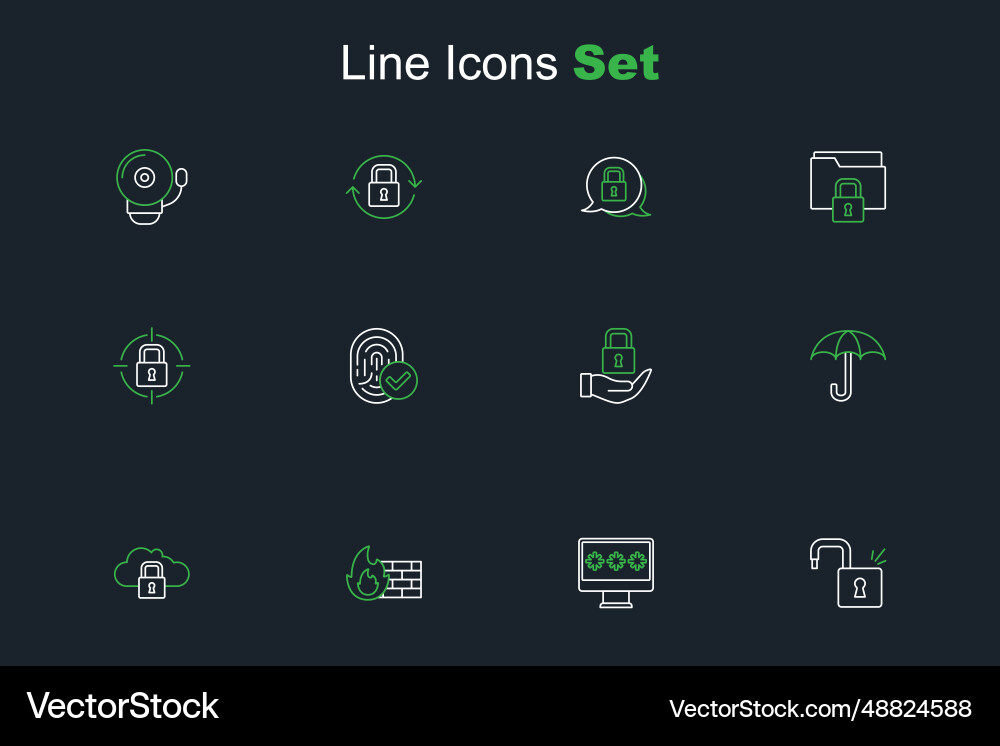 Set line open padlock monitor with password Set line open padlock monitor with password Vector Image