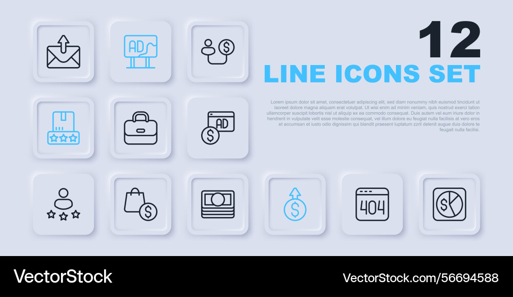 Set line page with a 404 error market analysis Set line page with a 404 error market analysis vector image