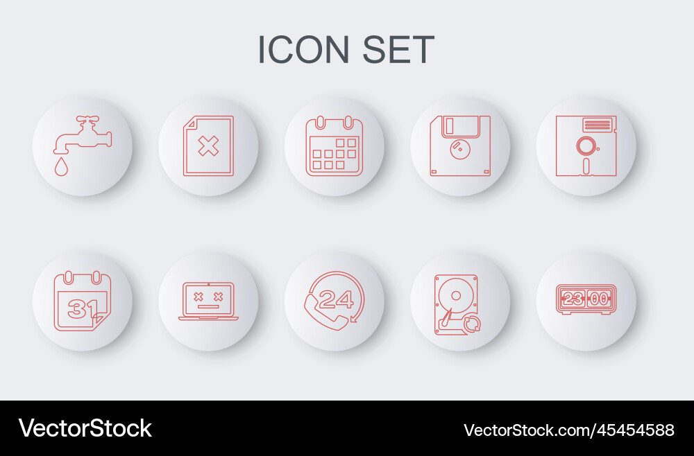 Set line retro flip clock calendar hard disk Set line retro flip clock calendar hard disk vector image