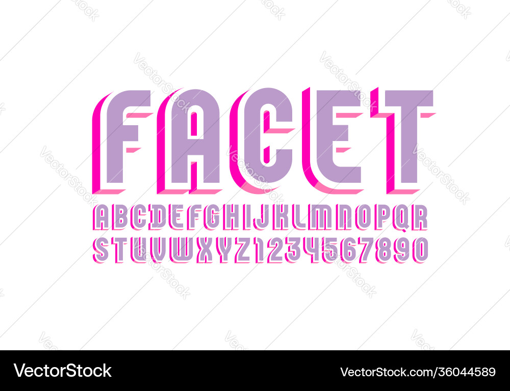 Colored alphabet with outline facet font 3d Vector Image