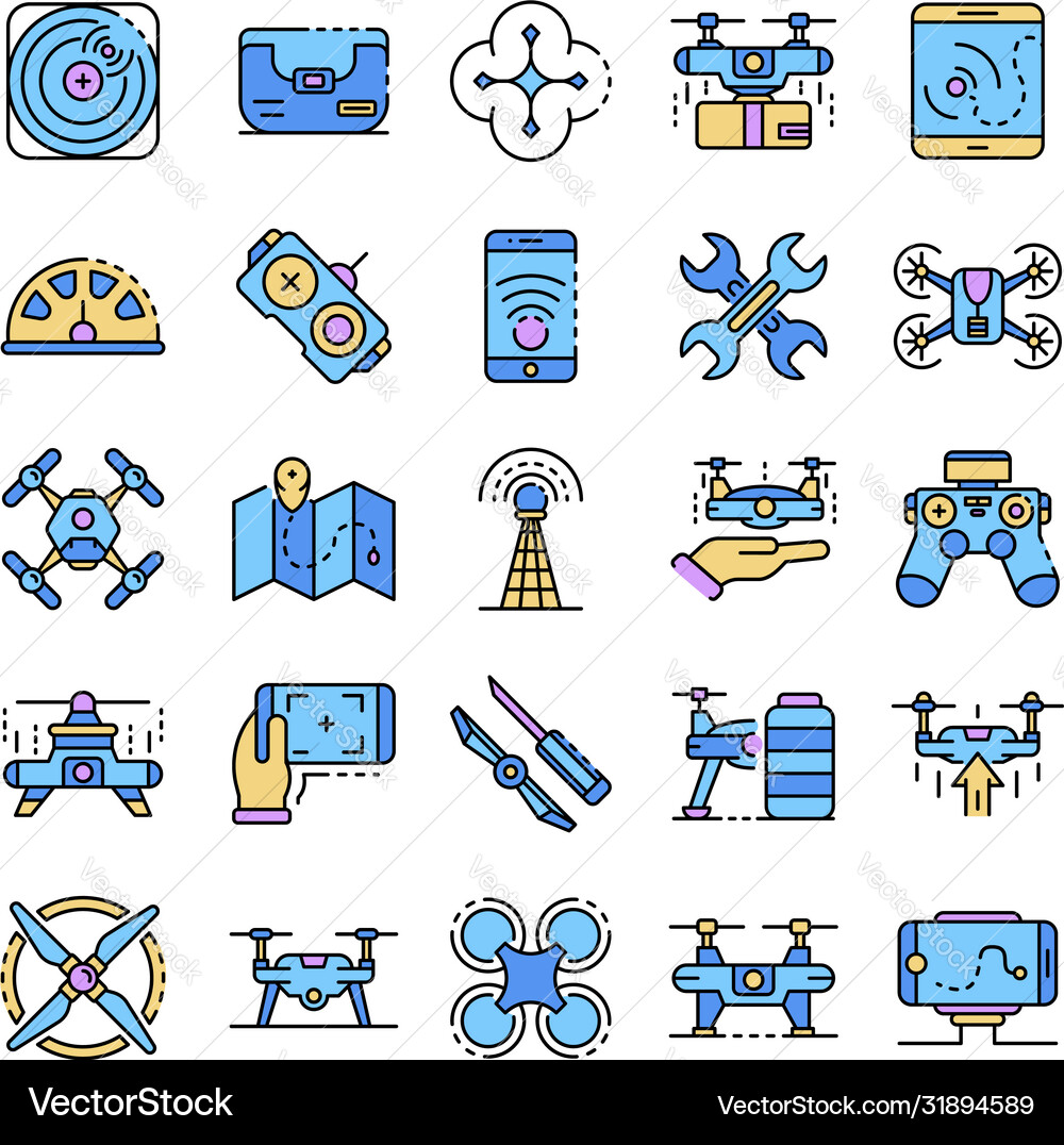 Drone icon set line color Drone icon set line color vector image