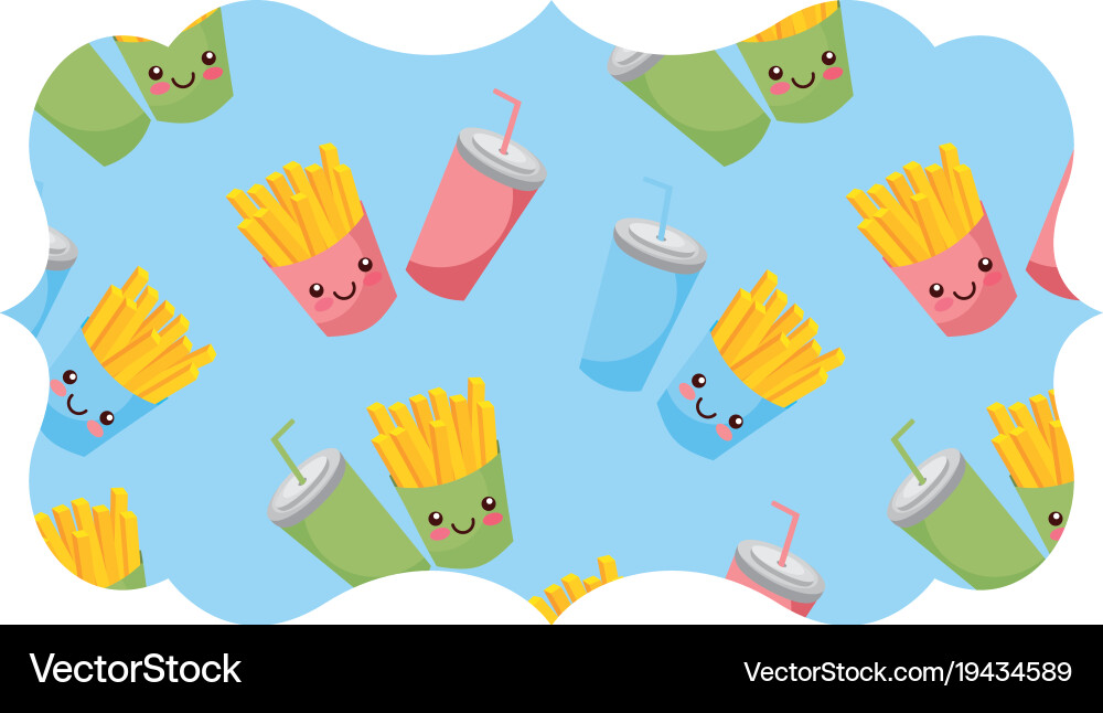 Frame with fast food pattern background Vector Image