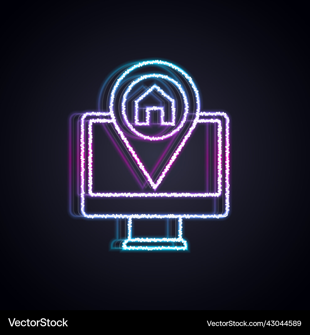 Glowing neon line computer monitor and folded map Glowing neon line computer monitor and folded map vector image