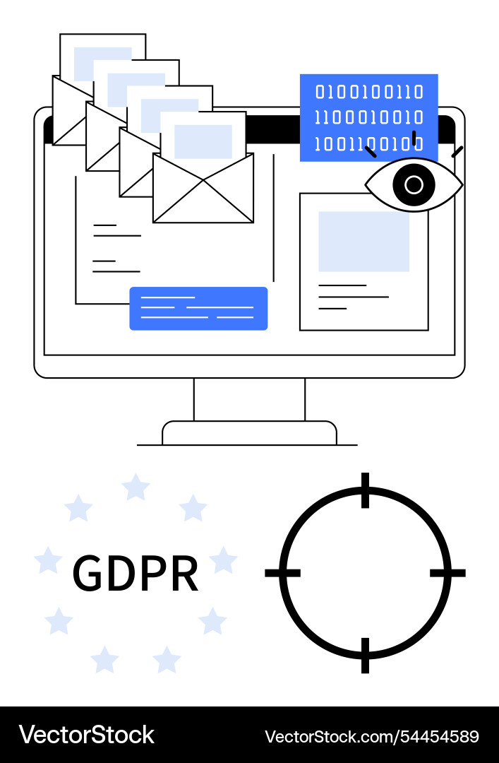 Monitoring emails on a computer screen with gdpr Monitoring emails on a computer screen with gdpr vector image