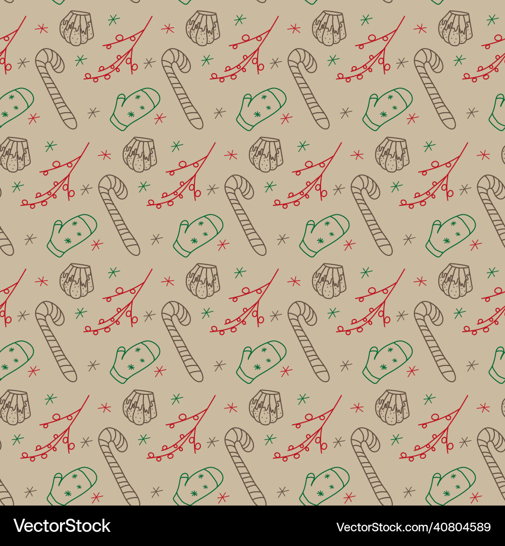 New year doodle pattern on cream color Vector Image