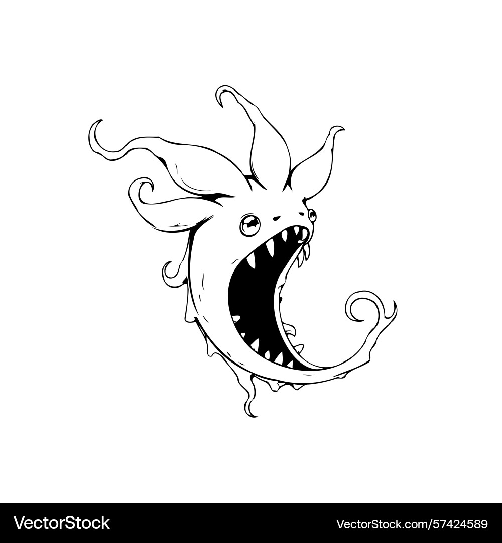 Outlined imaginary creature with sharp teeth Vector Image