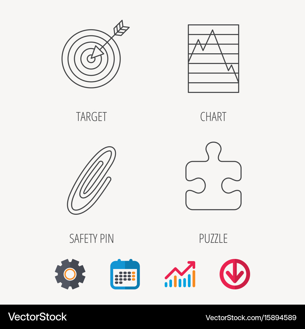 Puzzle graph charts and target icons vector image