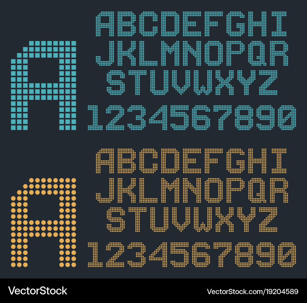 Retro pixel font rounded alphabet and numbers vector image