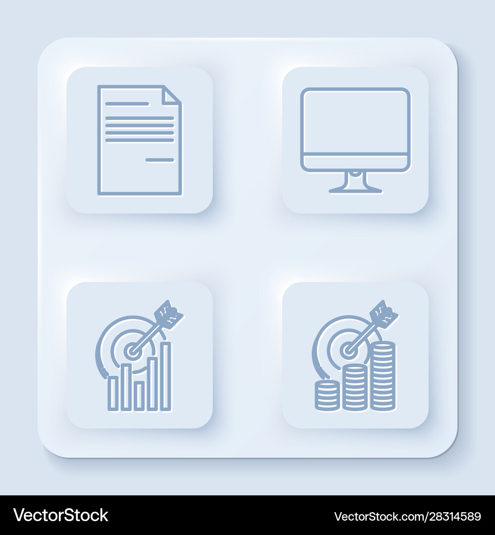 Set line document computer monitor screen target Set line document computer monitor screen target vector image
