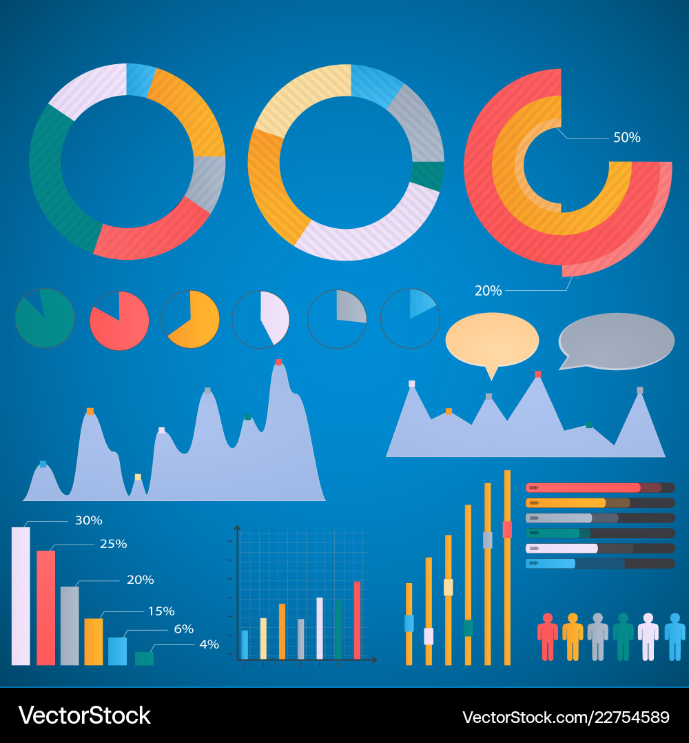 Set of elements infographic pie charts bar chart vector image