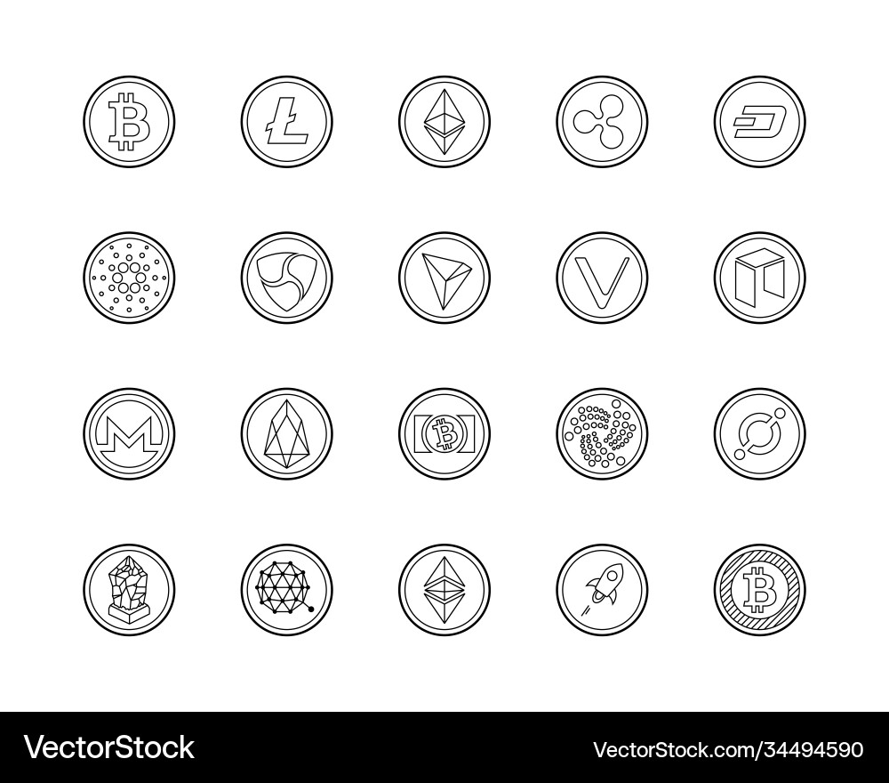 20 most popular cryptocurrency logo set - bitcoin – Royalty-Free Vector |  VectorStock