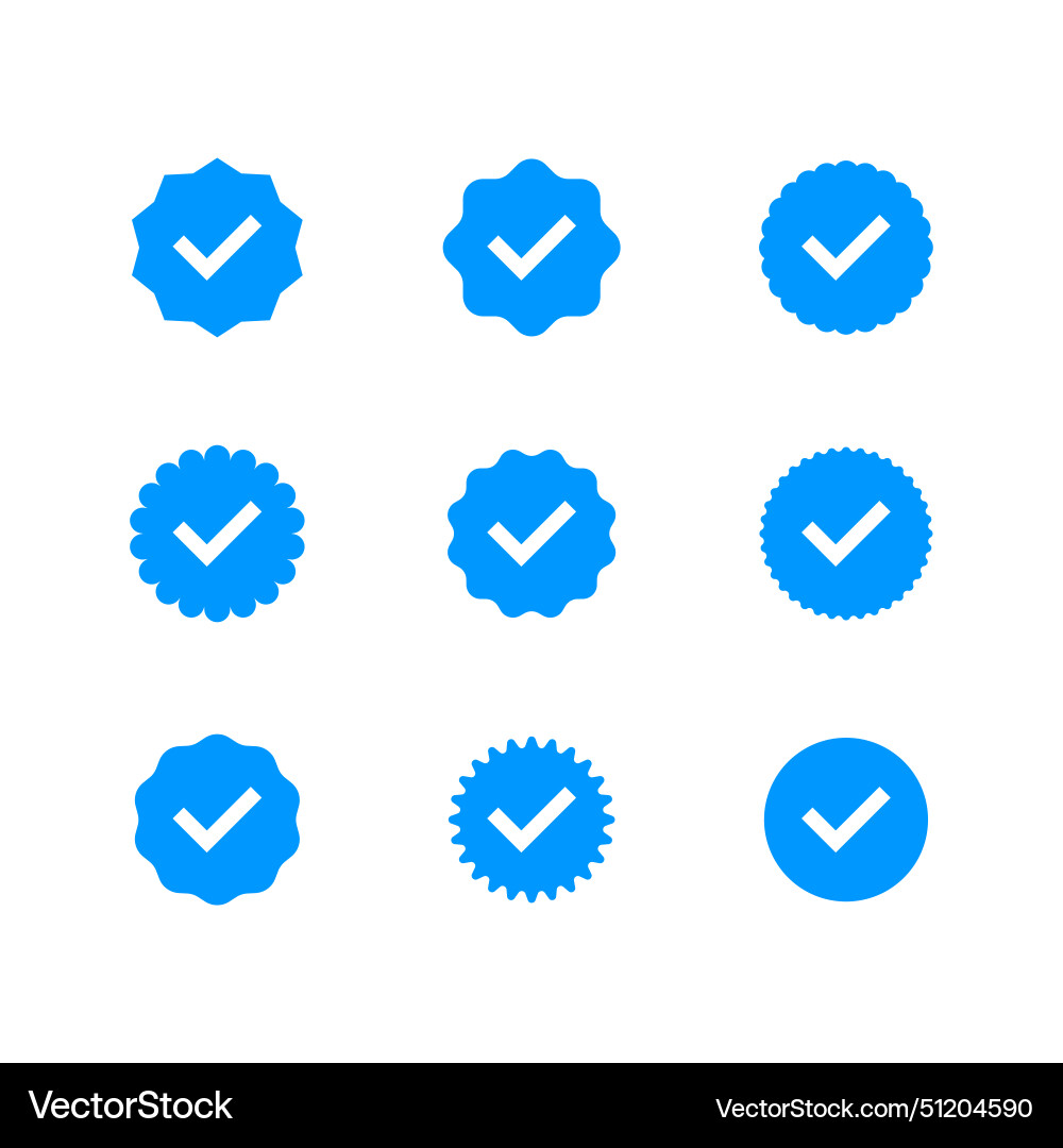 Badge check icon and verified profile set Vector Image