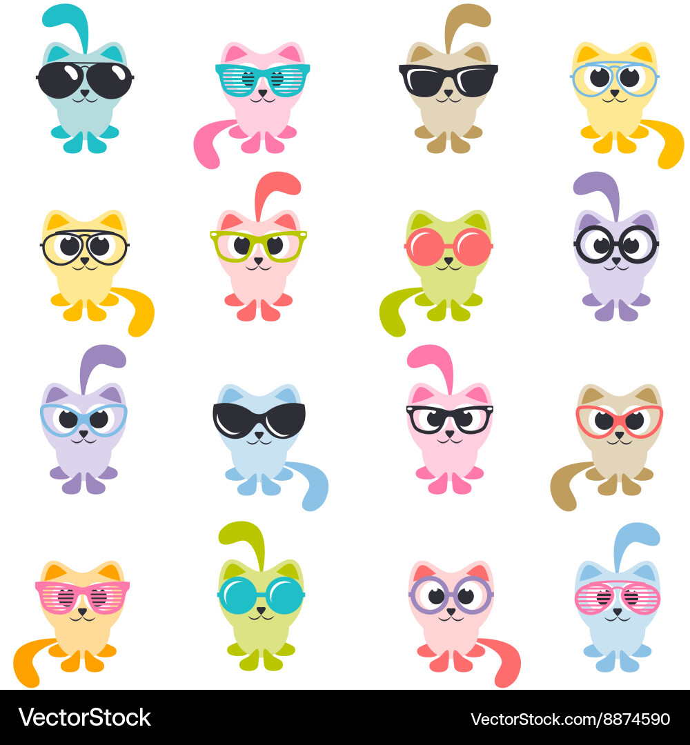 Colorful Cats with Sunglasses Vector Image