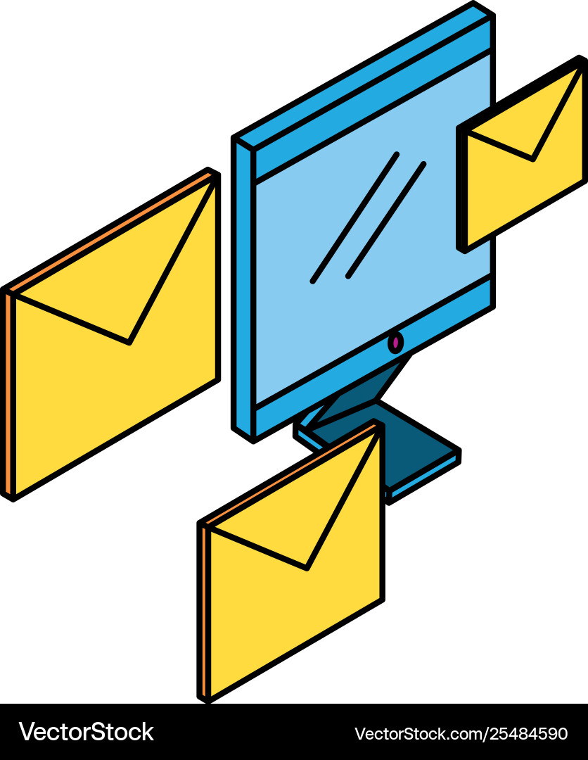 Desktop computer with envelopes email Vector Image