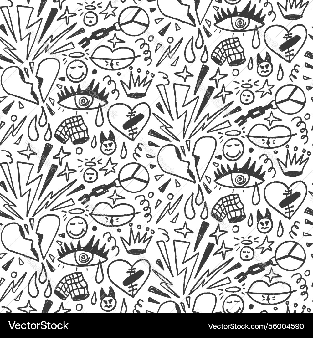 Girly punk rock crayon seamless pattern graffiti Girly punk rock crayon seamless pattern graffiti vector image