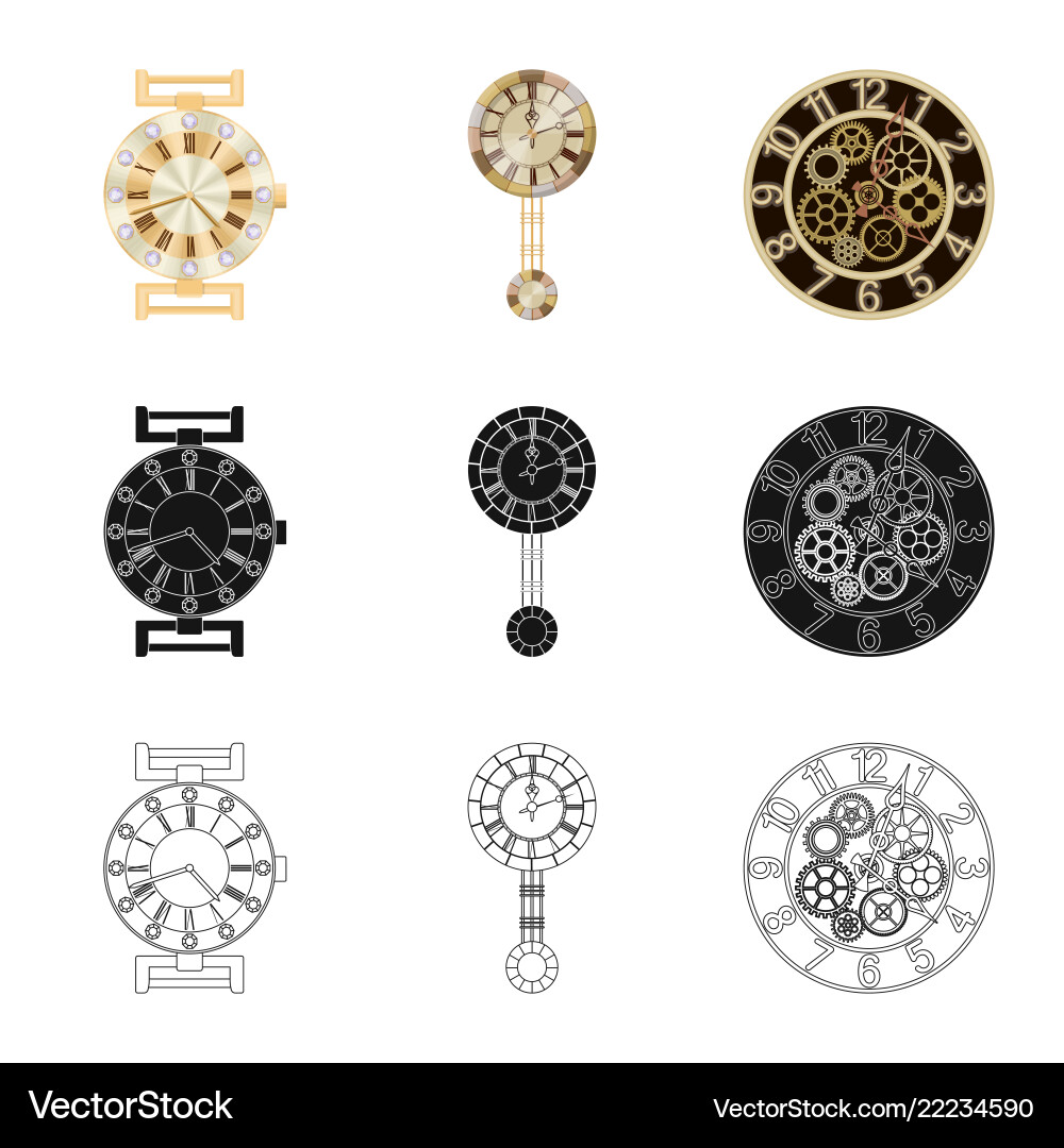 Isoliertes Objekt von Uhr und Zeitsymbolsatz Isoliertes Objekt von Uhr und Zeitsymbolsatz vektorbild