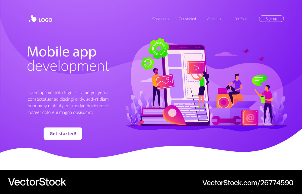 Mobile application development landing page Mobile application development landing page vector image