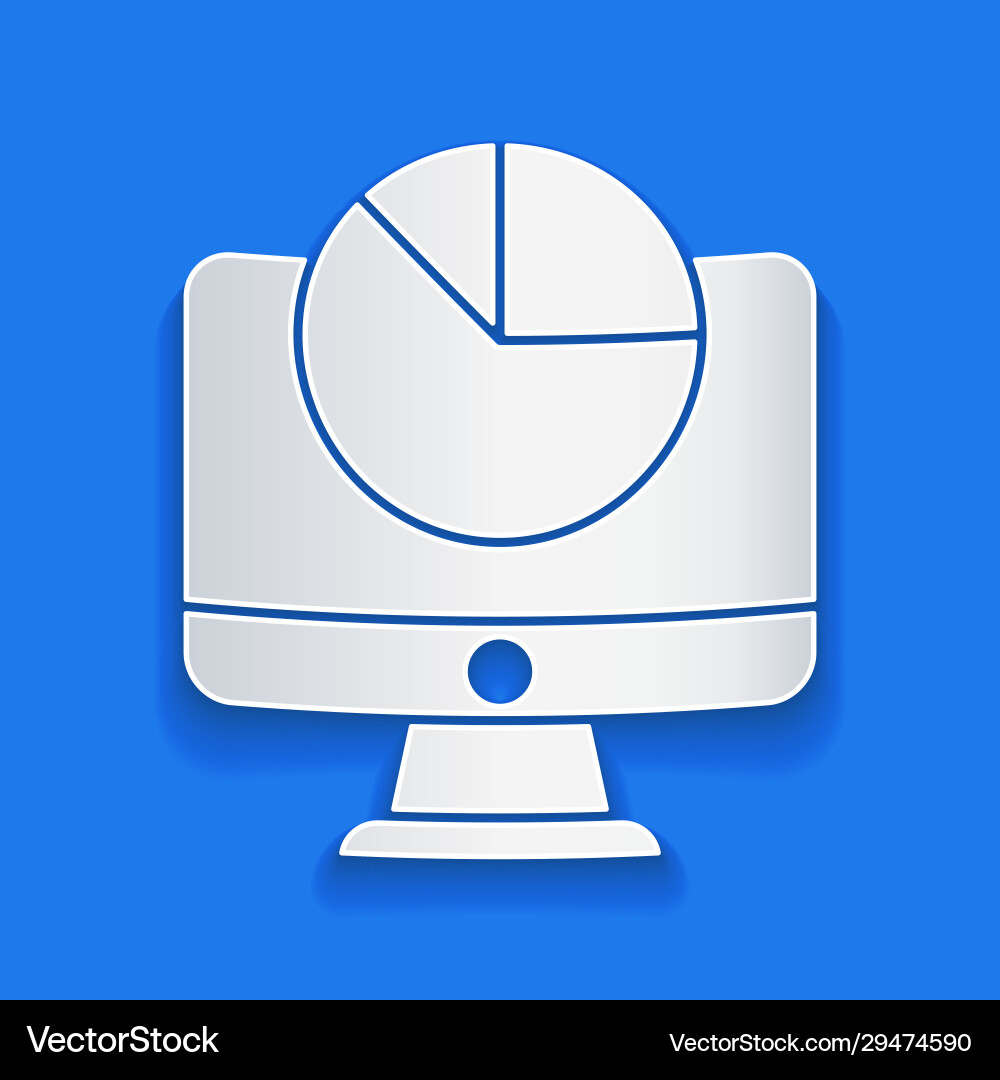 Paper cut computer monitor with graph chart icon Paper cut computer monitor with graph chart icon vector image
