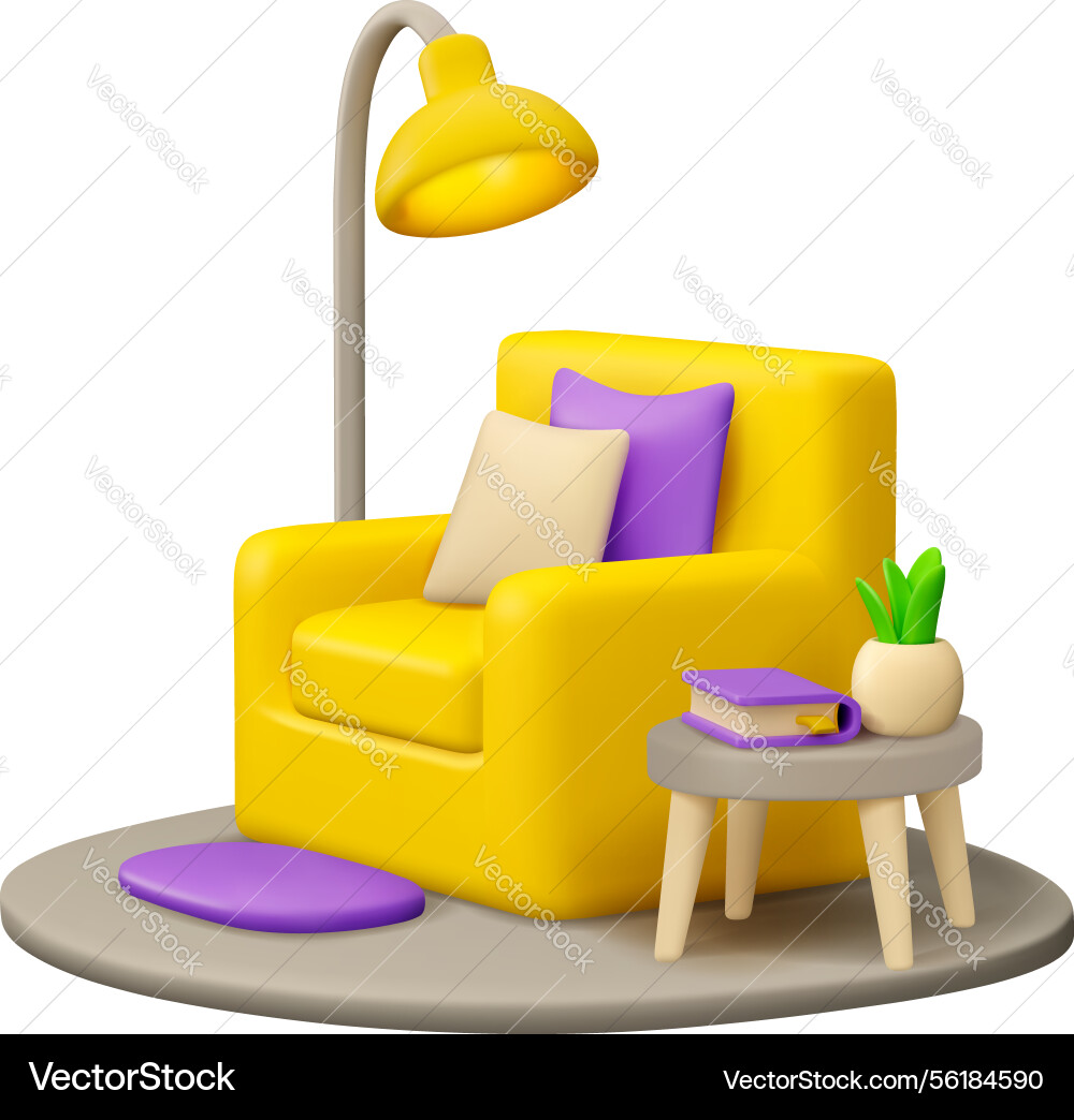 Room interior with armchair 3d design Room interior with armchair 3d design vector image