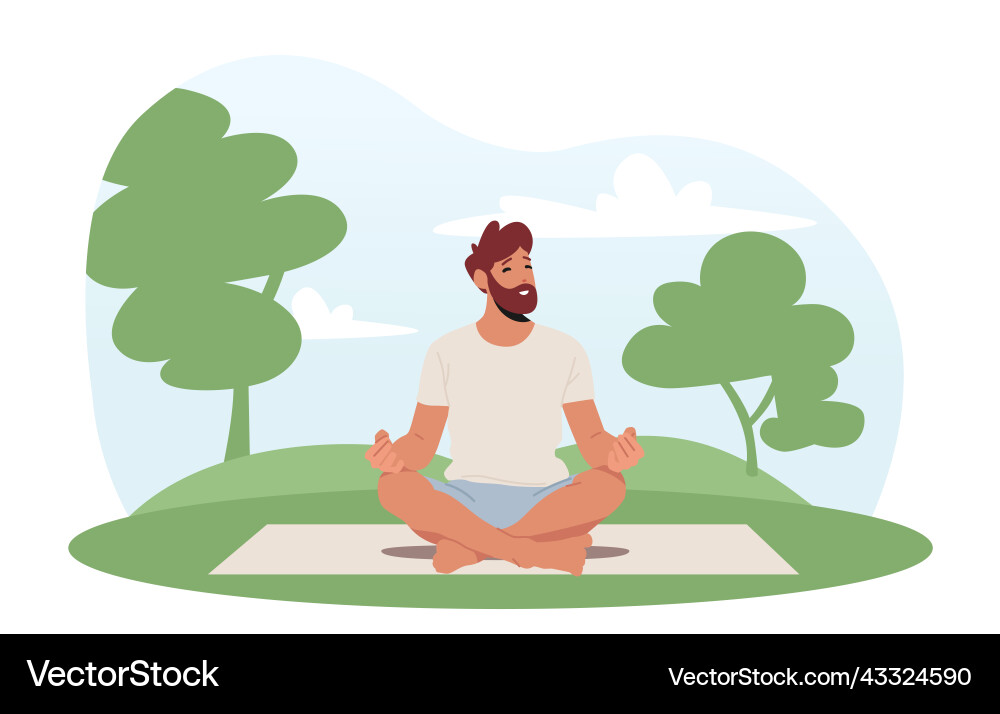 Yoga-Praxis im Park männlichen Charakter sitzen Yoga-Praxis im Park männlichen Charakter sitzen vektorbild