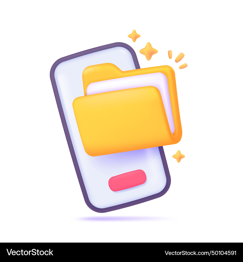 3d document folder on mobile screen organized Vector Image