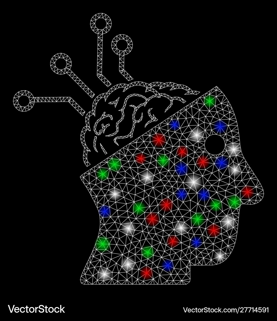 Bright mesh wire frame neural interface links Bright mesh wire frame neural interface links vector image